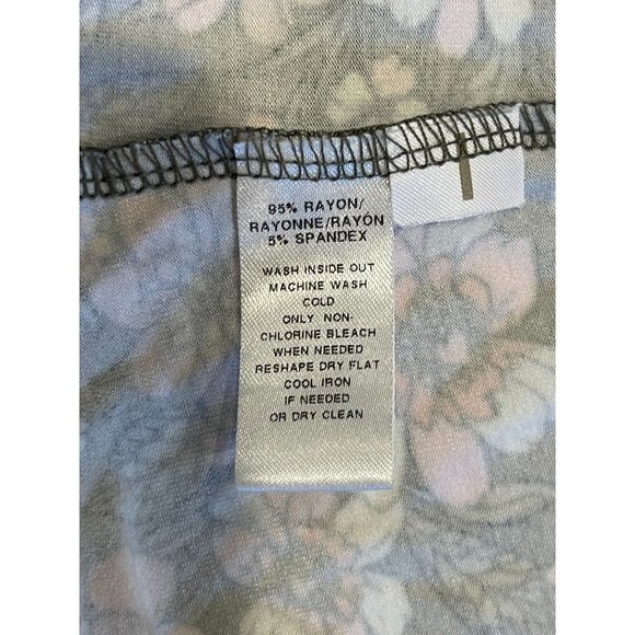 Loft Womens Floral Shift Mini Dress Round Neck Short Sleeve Gray Pink SZ X Small - Picture 6 of 7